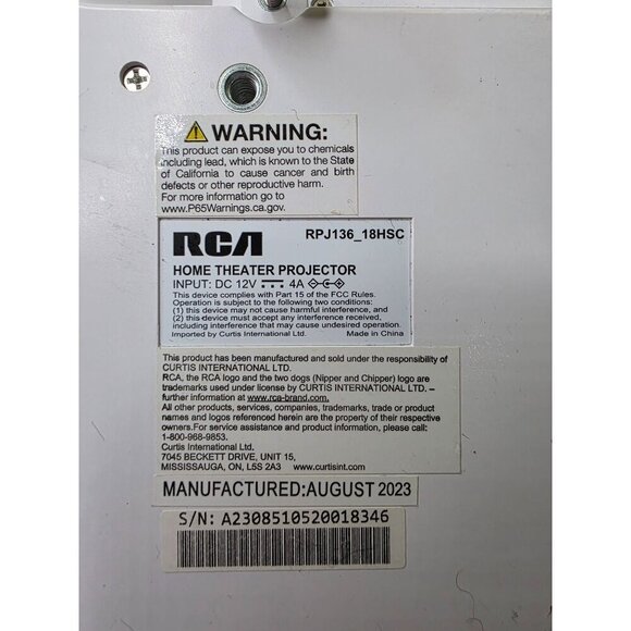 RCA Home Theater Projector With Remote, Power Supply & Manual Model RPJ136 White - Picture 7 of 16